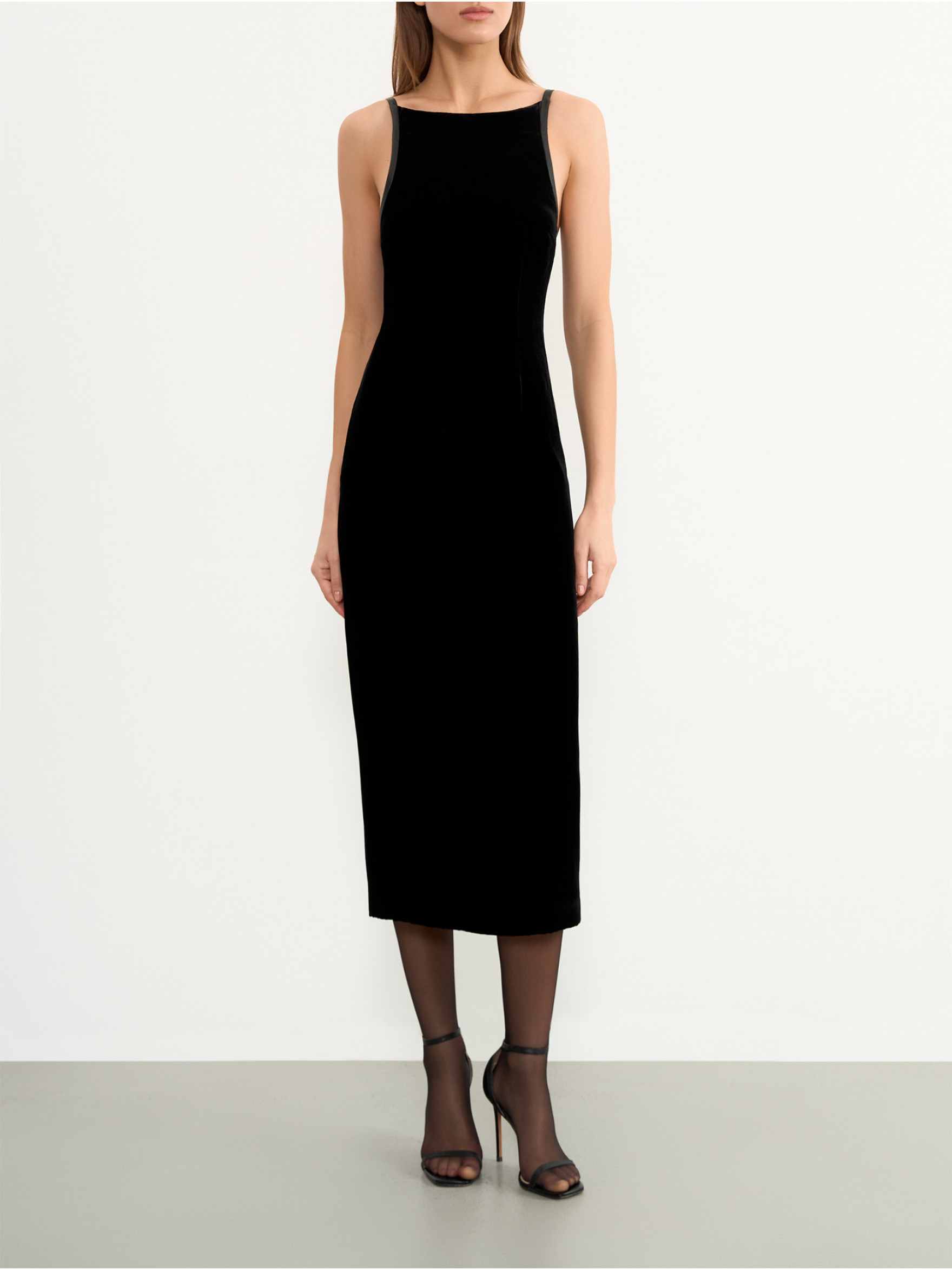 Платье футляр из бархата и кожи