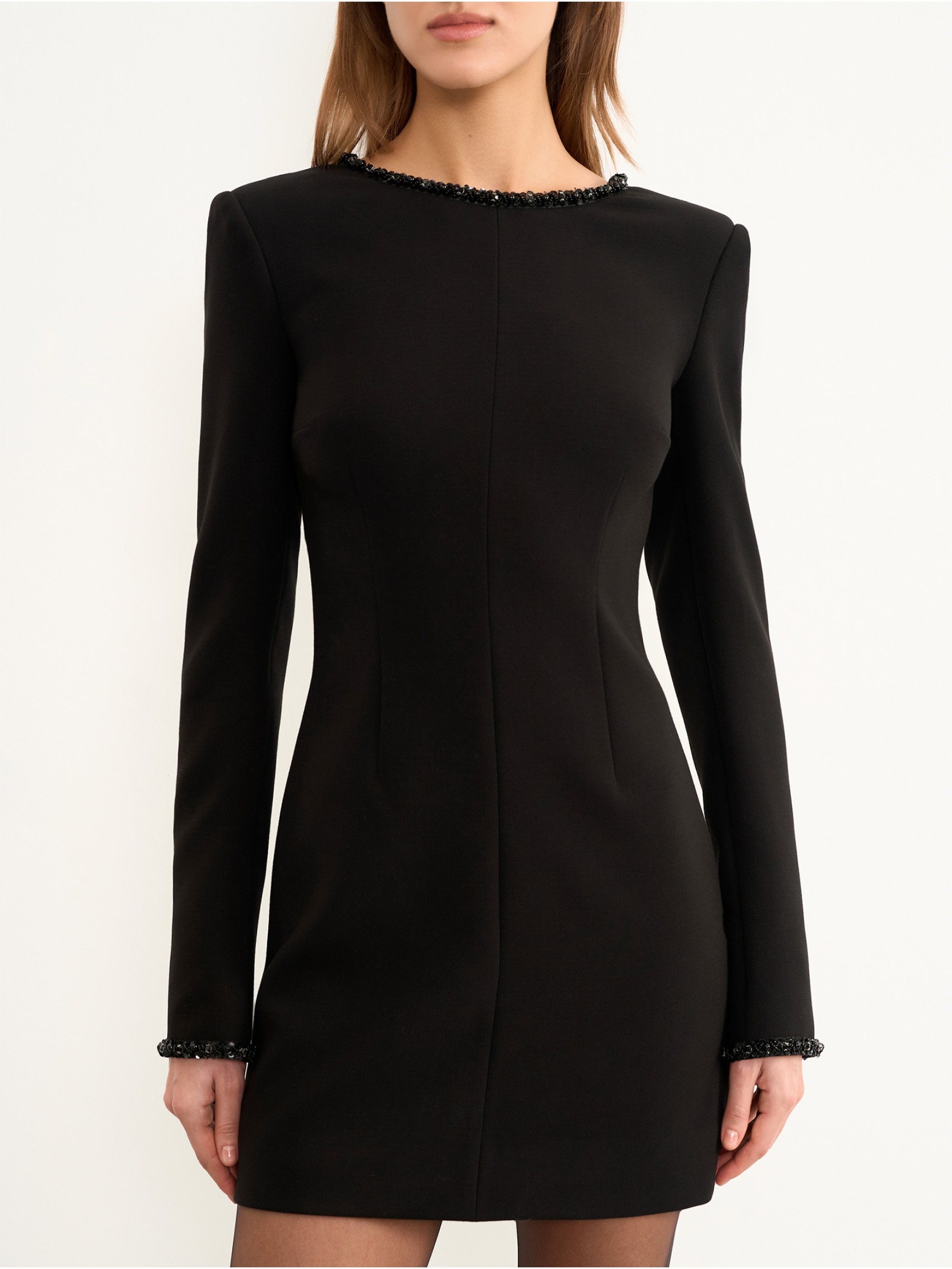 Мини-платье с длинным рукавом из расшитой шерсти