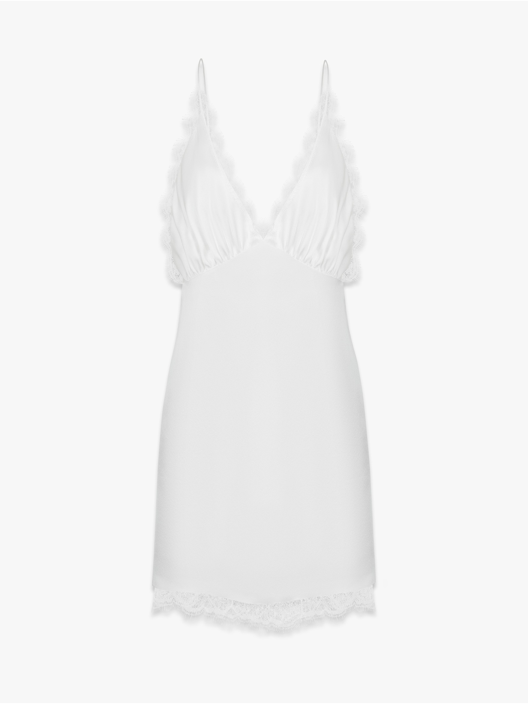 Мини платье комбинация из шелка и кружева 