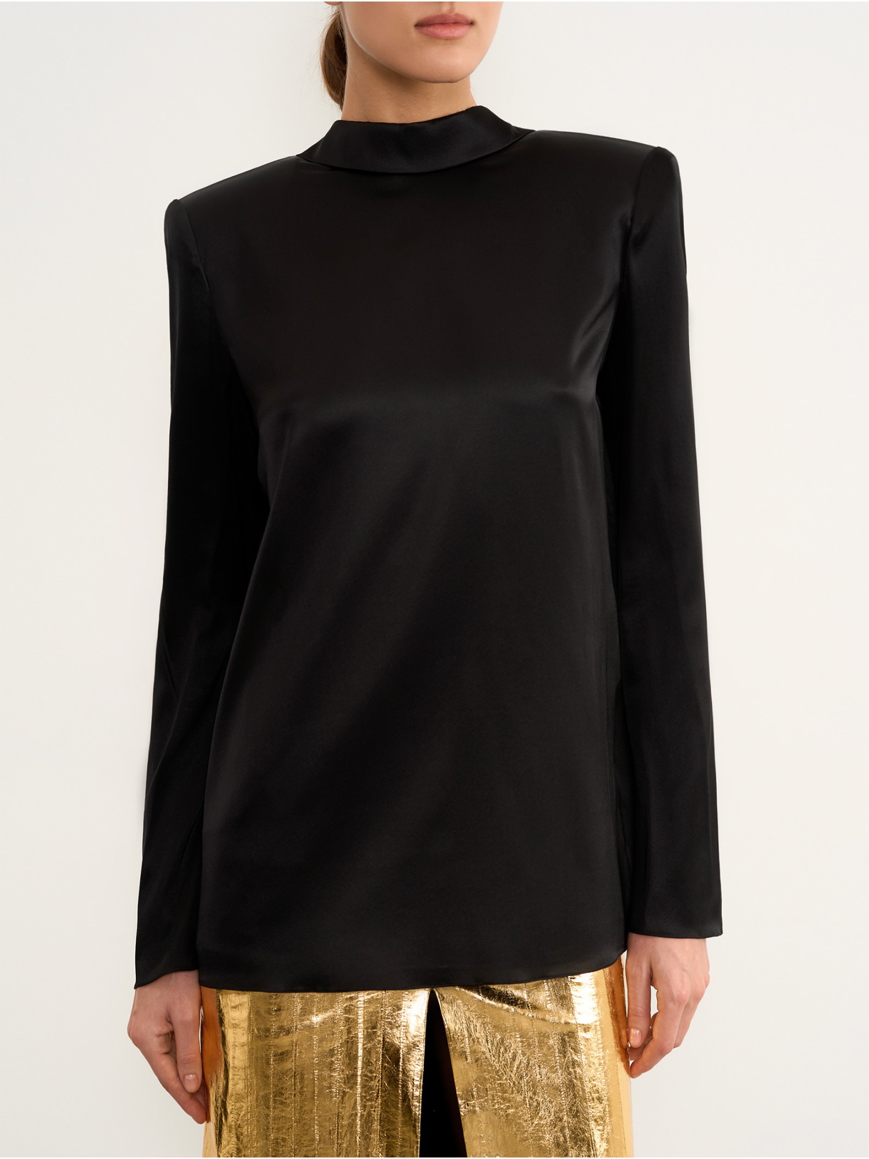 Блуза из атласного шелка с лентами