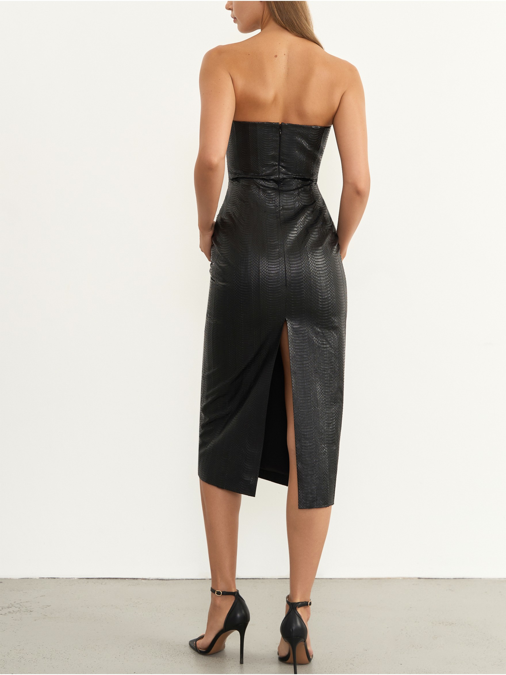Платье миди бюстье из кожи змеи