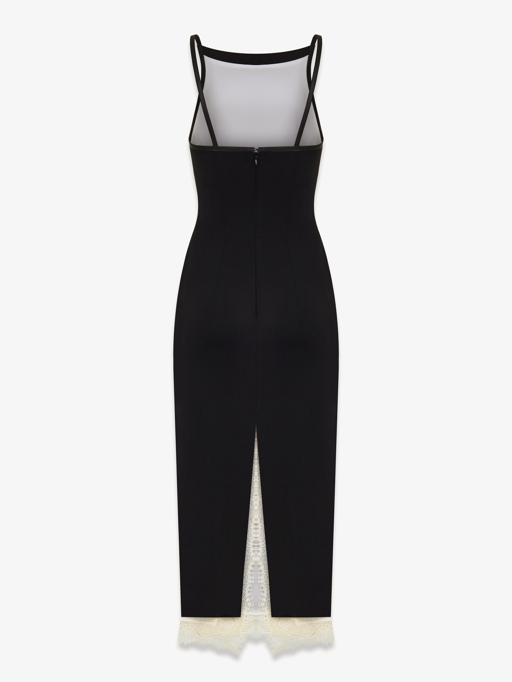 Платье миди из шерсти, кожи и кружева