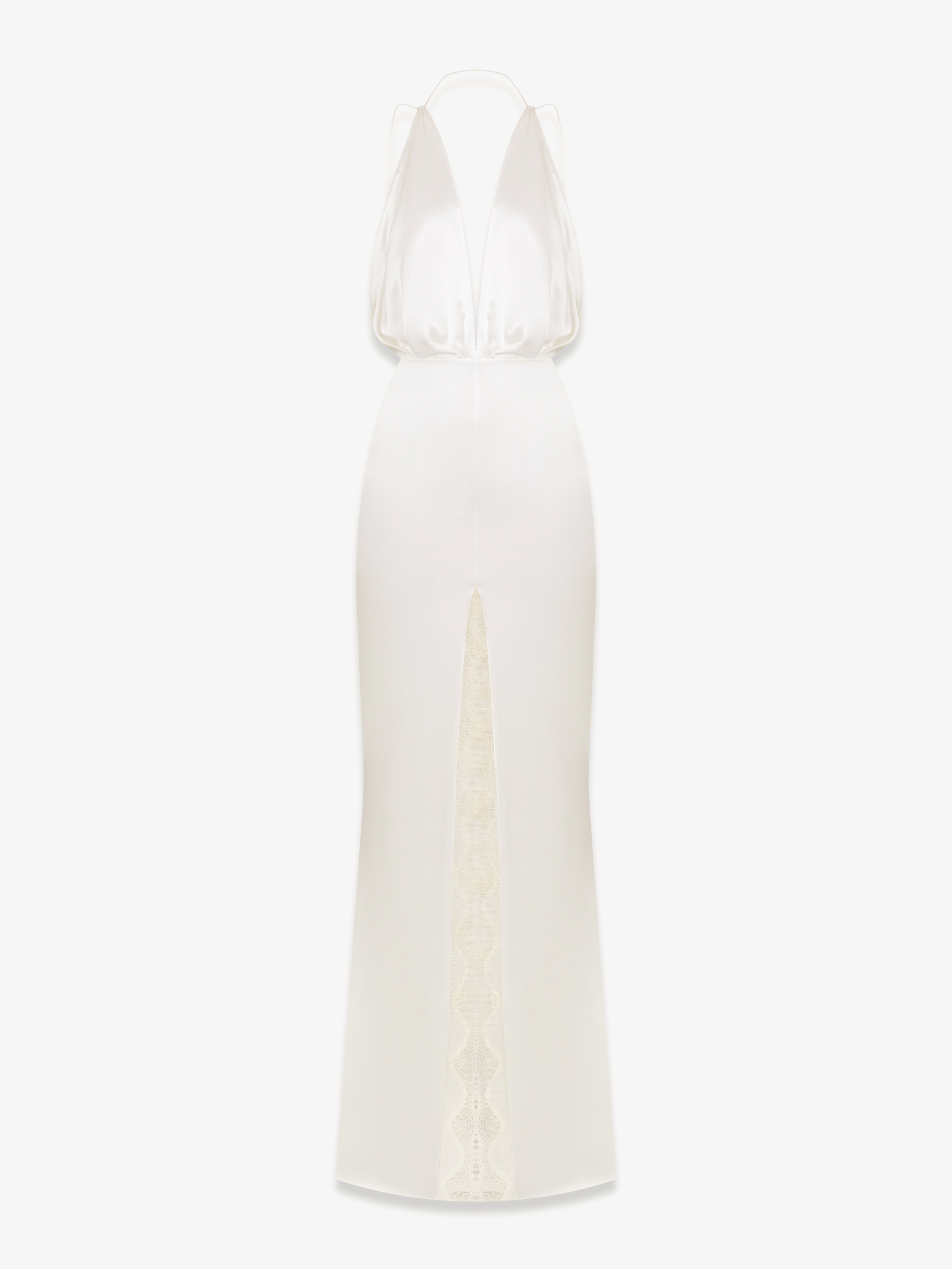 Платье из атласного шелка и кружева на бретелях